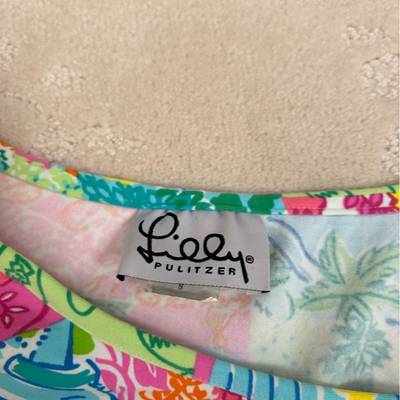 Sz S Lilly Pulitzer Short Sleeve Rainbow Quilt Animal Beach Shift Stretch Dress - Picture 4 of 4